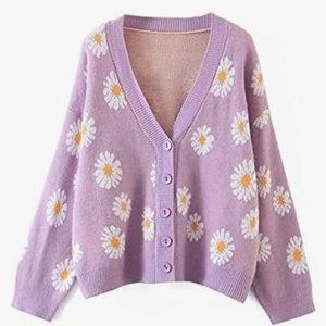 Brand New w/Tags Long Sleeve Cropped Knit Floral Sweater